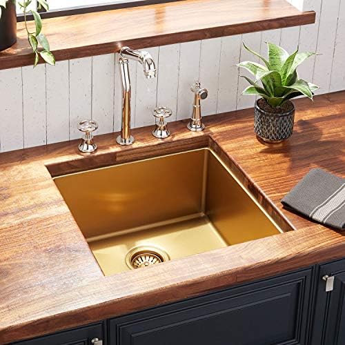 Signature Hardware 441064 Atlas 19" Undermount Single Basin Stainless Steel Kitchen Sink with Sound Dampening - Matte Gold