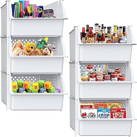 XPACK 6-Pack White Stackable Storage Bins: Streamlined Organization for Your Pantry, Kitchen, and Bathroom Cover