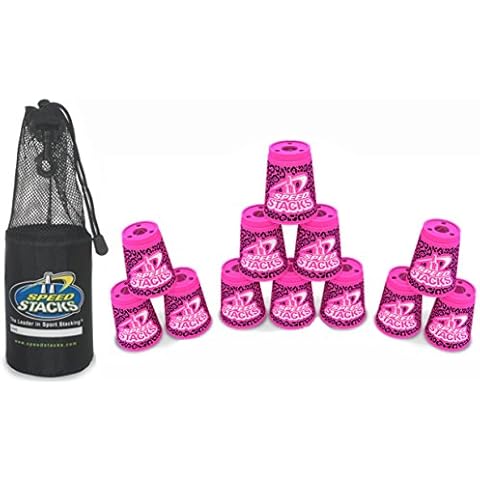 Speed Stacks Set of 12 Competition 4" Pink Zippy Leopard Cups with Carrying Bag Cover