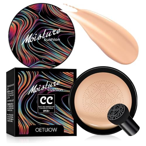 Mushroom Head Air Cushion CC Cream Strong Concealer, Face Makeup Cushion Foundation Long Lasting, Moisturizing BB Cream Makeup Base Primer Even Skin Tone for All (Natural, 3.21 Ounce (Pack of 1))