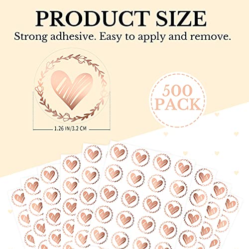 500 Pieces Heart Envelope Seals, Heart Stickers, Clear Bronzing Heart Stickers 1.26 Inch Round Sealing Sticker For Wedding Invitation Card Envelope Valentine's Day Bridal Shower Favor (Rose Gold) #TOP1