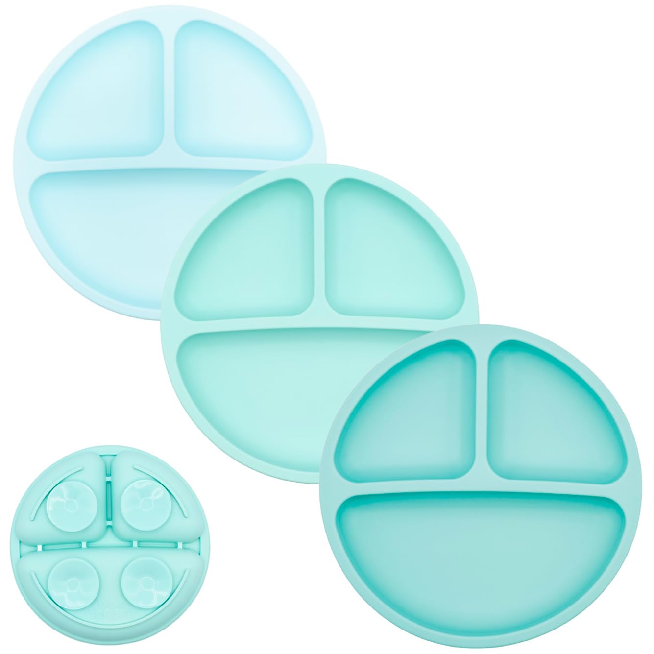 WeeSprout Suction Plates for Babies &amp; Toddlers - 100% Silicone, Dinnerware Stays Put, Divided Design for Picky Eaters, Microwave &amp; Dishwasher Friendly, 3 Pack