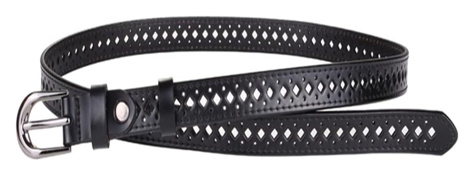 dfEDRd Ladies Waist Belt, 105-115cm Women Cowhide Thin Belts Ladies Genuine Leather Hollow Out Jeans Waistband Accessories(Black,105)