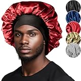 Niagara Satin Bonnet for Men - Reversible Night Cap for Sleeping and Curly Hair - Large Double Layer (Black/Red)