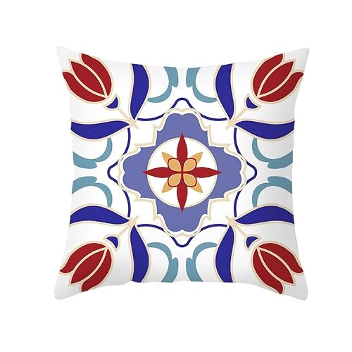 Chenlane Silk Summer Outdoor Pillow Covers Cushion Sofa Ethnic Retro Pattern, Queen Size With Zipper Insert Exquisite Prints 50x50 cm, 1Pcs
