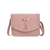  Damen Leder Umhängetasche Reh Anhänger Reißverschluss Citytasche Schultertasche Casual Crossbody Messenger Tasche (B Typ Rosa)