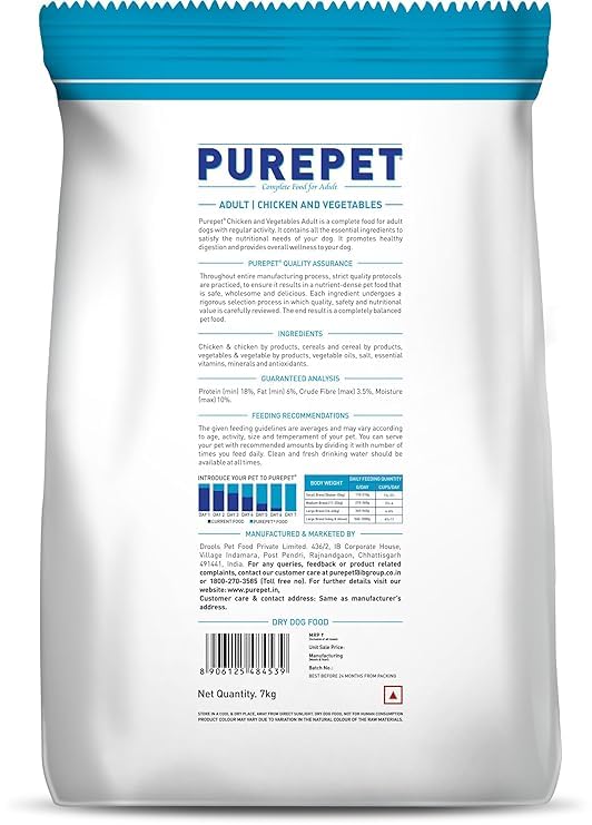 Image of Purepet Adult Dry Dog Food 7kg | Chicken & Vegetable Flavour | Supports Digestive Function | Boosts Vitality | Aids Gut Health | Complete Balanced Nutrition for Adult Dogs
