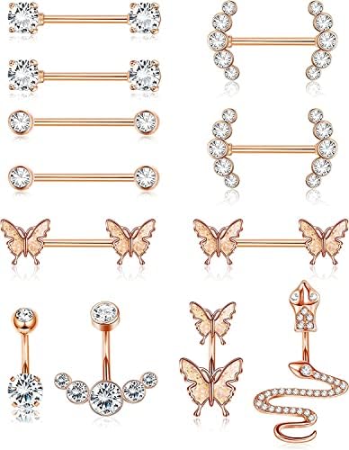 CHarmeFleur Bauchnabelringe Set - 24 Teile Mit CZ Steinen