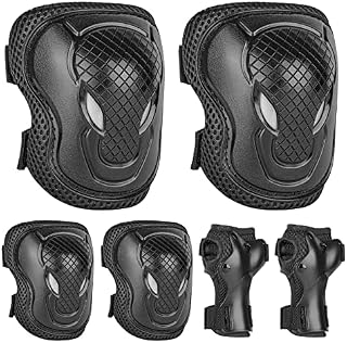 Abree Kids Skateboard Pads, 6pcs Knee Pads Elbow Pads Wrist Pads Protective Gear Set for Bike Skateboard Roller Skates Cycling Skating (Black)