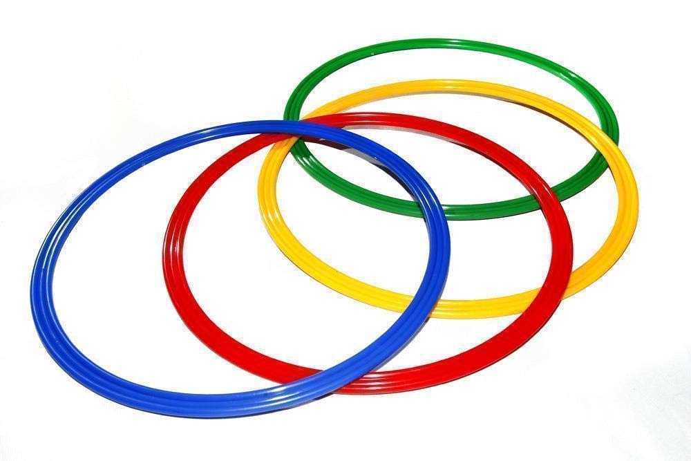 Sport Aro Lot de 8 Cercles psychomotricités en 4 Couleurs, Unisexe, 2 x réseau, 2 x Jaune, 2 x Bleu, 2 x Vert, Ø 60 cm