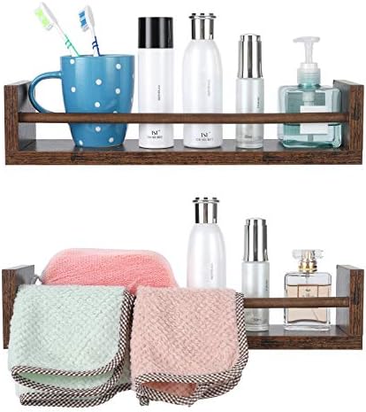 EasyPAG Pack of 4 Wood Nursery Versatile Floating Shelves,Wall Mounted Spice Rack,Book Organiser,Decoration Holder,Display Shelf for Bedroom,Living Room,Bathroom,Brown
