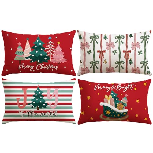 JOTOM 4er Set Weihnachten Kissenbezüge, Dekorative Wurf Kissenbezug...
