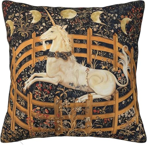 Keebik Unicorn Rests Garden Hunt Unicorn Throw Pillow Covers Cushion Covers for Couch Home Bed Living Room Decorative Pillow Cases 20x20 Inch