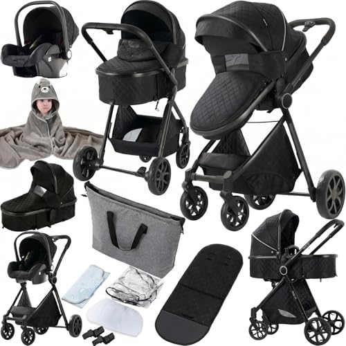 Imagen de Sistema de Viaje 3 en 1 Silla de Paseo 3 en 1 Cochecito de Bebé Carrito con Capazo para Recién Nacido Cochecito de Viaje Portátil Plegable con Paisaje Alto de Lujo Real