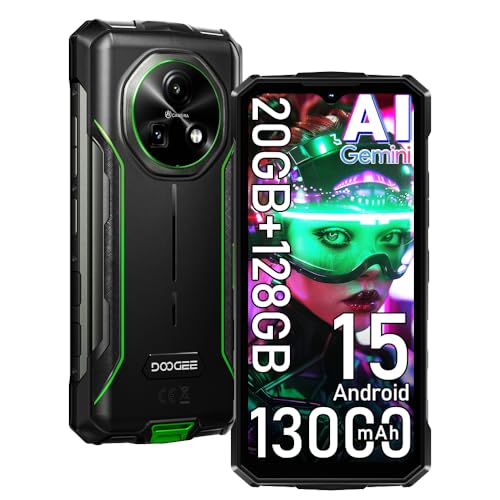 DOOGEE Fire 5 Pro 4G Móvil Resistente,20GB+128GB/2TB,13000mAh 18W Android 15 Móvil Irrompible,6.6''HD+90Hz,13MP+8MP AI Cámara,Helio G81/IP68/NFC/OTG/3 Slot/Face ID/GPS (Verde)