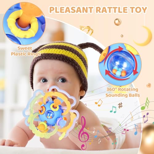 Image of Baby Rattle Ball Teething Toys for 0 3 6 9 12 18 Months Boys Girls, Blue