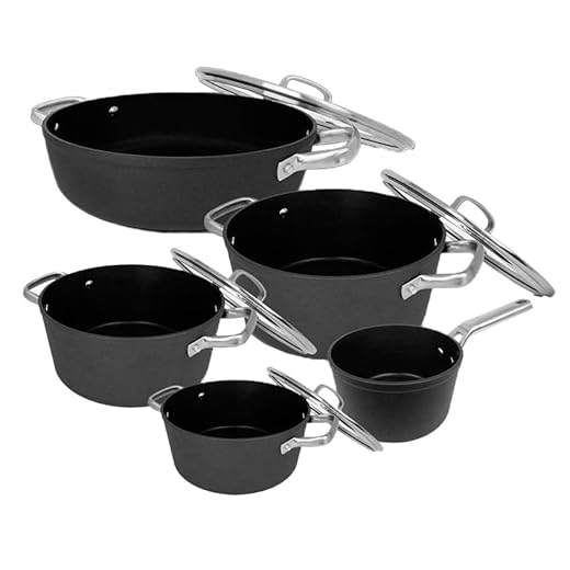 Arcos Serie Samoa | Batería de Cocina 5 piezas | Aluminio Forjado | Full Inductino | Asas Acero Inoxidable Efecto Frio | Sistema ahorro energético | Apta lavavajillas | Color Negro