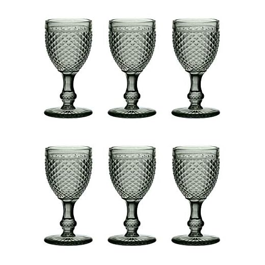 EME Mobiliario Copa de Cristal Tallado Picos en Color Gris Set 6 Unidades
