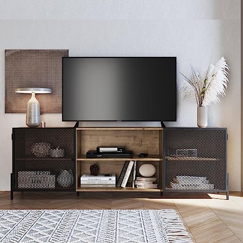 Rack Industrial para Tv até 70 Polegadas 180cm 2 Portas 2 Nichos York Artesano Vermont/preto