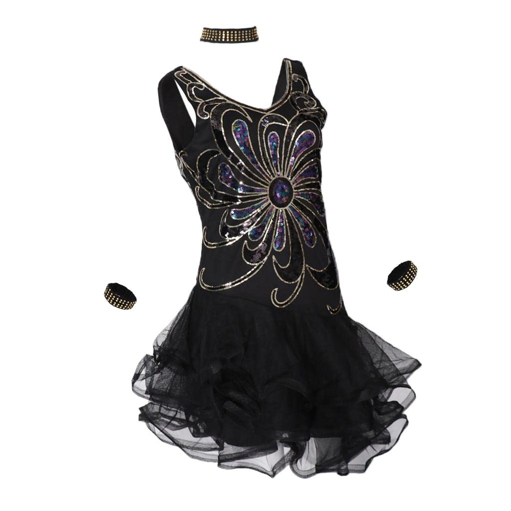 Tanzkleid Pailletten Mesh Ballettkleid Neckholder Kleid Damen Tanzrock mit Glitzerkragen Figurbetonte Passform Polyester für Tanzkurs Gymnasti