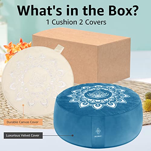 Overmont Meditation Cushion Large Velvet Floor Pillow With Extra Cover 16"X16"X5.2" For Sitting On Floor, Zafu Accessories Decor Buckwheat Yoga Cushion #TOP2