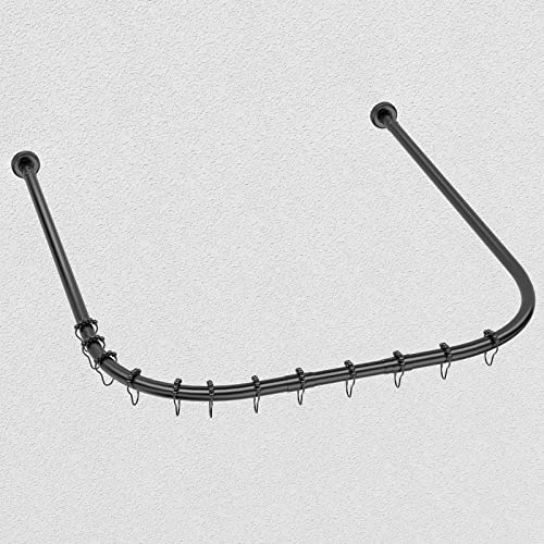 Raoot Shower Curtain Rod U Shaped,Half Round/Ovail Curved Shower Curtain Rod,Stainless Steel Outdoor Black Shower Curtain Rod With 24 Shower Curtain Rings,Only Drill 32.3"*(32.3"-48")*32.3" #TOP6