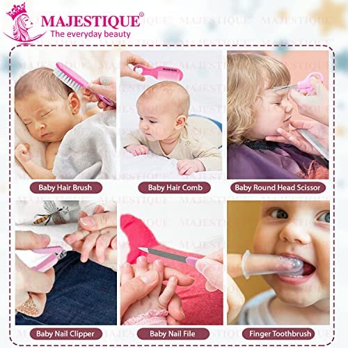 Image of Majestique 11-in-1 Baby Grooming Kit | Portable Newborn Baby Grooming Set | Complete Manicure & Healthcare Kit for Infants, Toddlers, and Kids (Pink)