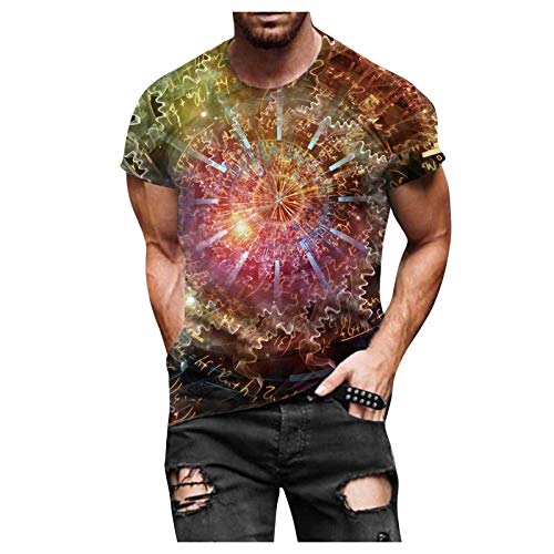 AUOYO Blouse for Men 3D Colorful Printed Design TShirt Round Neck Street Fashion Short Sleeve Summer Casual Baggy Tops, Red, XX-Large