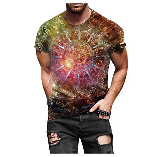 Xiart Camiseta para hombre de manga corta para verano, color negro, cuello redondo, para fitness, deporte, blusa de verano, tallas grandes, rojo, M