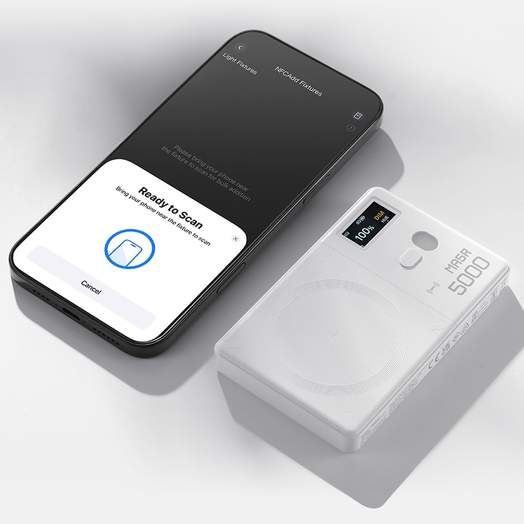 GODOX MA5R RBG Video Light, Magnetic Charging Full-Color Selfie Lighting Mini on Camera Lights, 14 FX Modes Supports Both NFC/Bluetooth Connectivity (White)