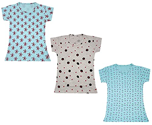Image of indi weaves Girls Printed Cotton Half Sleeves Tshirts (Pack of 3)