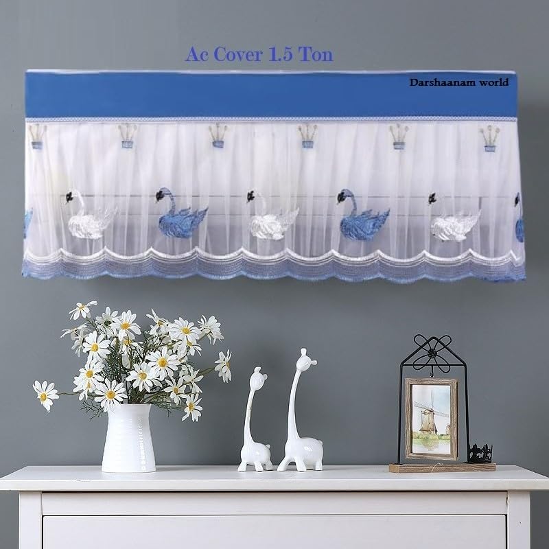 DARSHANAM WORLD Polyester Newest Desiging Ac Cover For 1.5 Ton, Split AC Dust Proof Washable Air Conditioner Cover For All Seaso, Dust Cover Folding Designer Ac Cover (Blue Duck 1.5 Ton Ac Cover)