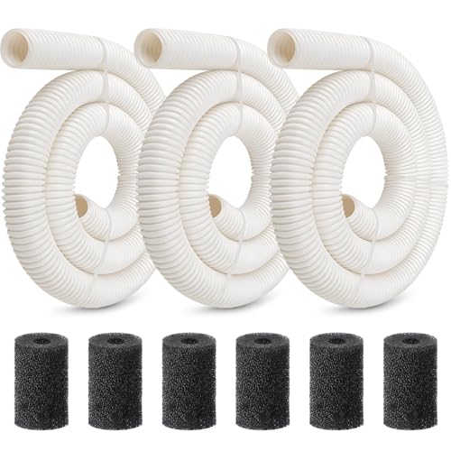 Gulfmew 3 Pack 9-100-3102 Replacement Pool Hose Compatible with Polaris 360 6-Ft Cuffless Feed Hoses with 6 Pack Tail Scrubbers 1-1/2 Diameter Pool Vacuum Hose Kit for Inground Pools