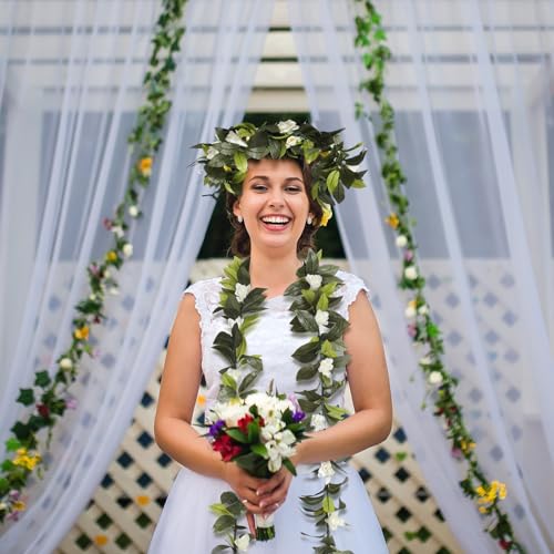 Riceshoot Hawaiian Graduation Lei 6.56 ft Green Lei Traditional Maile Lei with White Tuberose 2024 Graduation Gift Green Leaf Graduation Flower Necklace for Student School Ceremony Party Supplies - Thumbnail 6