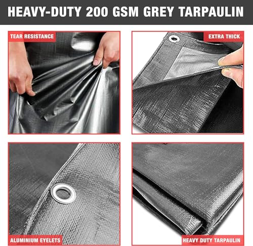 MYPURECORE Grey Tarpaulin – Waterproof & Heavy Duty 200 GSM Tarp – Large, Durable Tarp for Car, Garden, Home – UV, Dust, Rain, Snow Protection – Versatile Groundsheet for Camping & Outdoor (2m x 2m)
