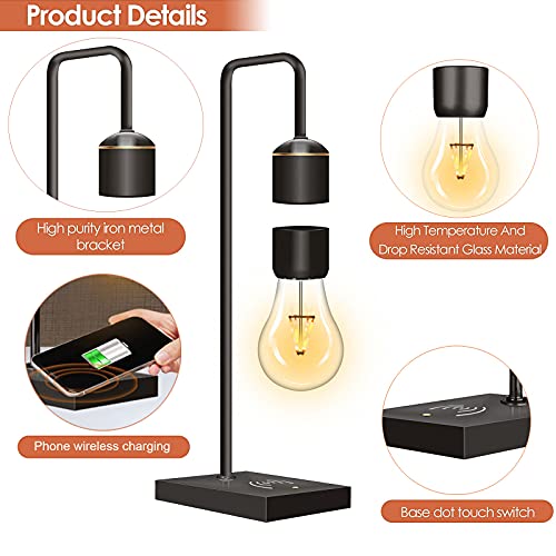 Floatidea Magnetic Levitating Light Bulb With Luxury Wireless Charging Pad (Apple/Android) Levitation Plastic Black Floating Table Lamp White Led Night Light For Bedrooms Desk Toys Office Gifts #TOP4