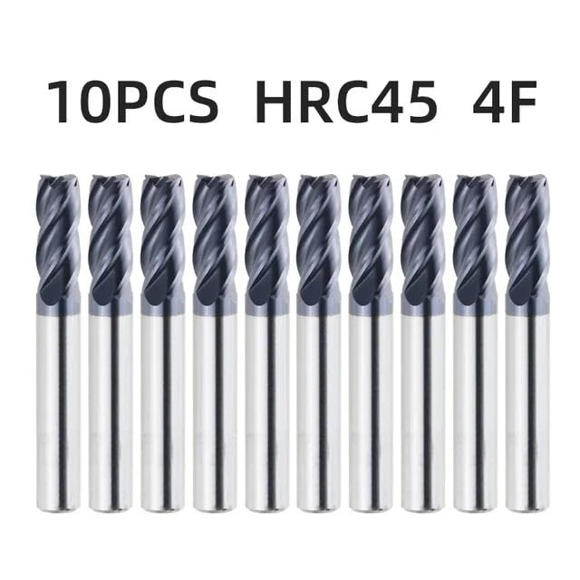 Fresas de carburo tungsteno aleación HRC45 4 flautas, 1/5/10 unidades, for metalurgia, fresas extremo acero, enrutador CNC(10pcs HRC45 4F,D5xD6x50L)