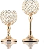 VINCIGANT Gold Crystal Candle Holders Set of 2/Modern Wedding Table Decorative Centerpieces/Anniversary Celebration Home Dining Room Decor Gifts,8 and 10 Inches Tall