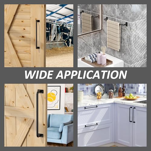 skysen 30CM Schiebetür Griff 2PC Türklinke Scheunentor Türgriff Schwarz Griffe mit Schlichter Stil mit Runde Eckform, Handgriff für Schiebetür Gartentor Schrank Badezimmer Schiebetür Komplettset