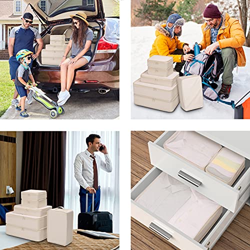 Travel Organizer,Mossio 6 Piece Various Size Durable Packing Cubes Pouch Beige - Thumbnail 7