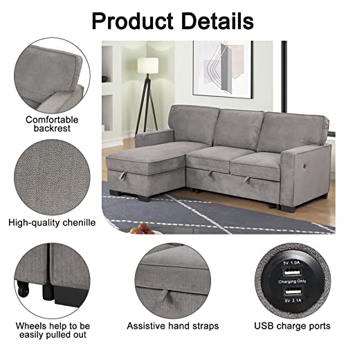 Canmov Convertible Sectional Sofa Couch, L Shaped Sleeper Sofa With Storage Chaise Convertible Sofa Bed With Reversible Chaise, Sofa Beds For Living Room 3 Piece (Gray) #TOP5