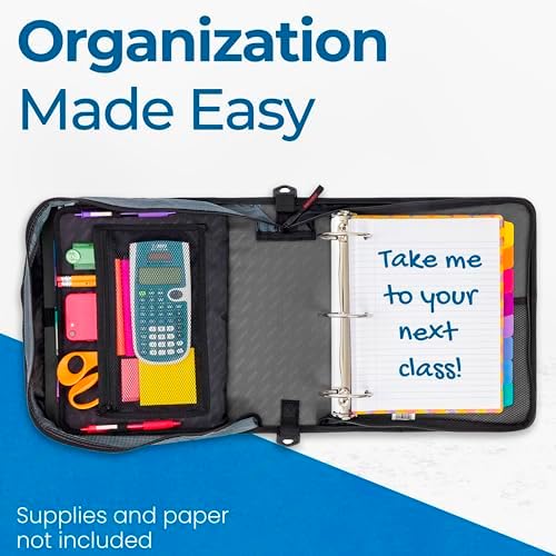 Case-it The Mighty Zip Tab Fermuarlı Klasör - 7,5 cm O Halkalar - 5 Renkli Sekme Genişleyen Dosya Klasörü - Çoklu Cep - 600 Sayfa Kapasitesi - Omuz Askısı ile Birlikte Gelir - Jet Siyah D-146 - Görsel 7