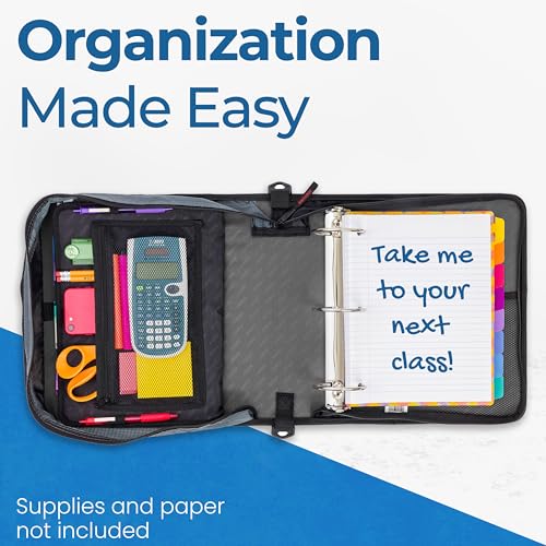 Image of Case-it The Mighty Zip Tab Zipper Binder - 3 Inch O-Rings - 5 Pocket Expanding File Folder - 600 Sheet Capacity - Jet Black D-146