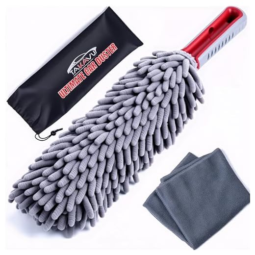 Car Duster Interior by TAKAVU, 360° Microfiber Fingers, Unbreakable Comfort Handle, Lint and Scratch Free, Include Microfiber Towel, for Car & Home Use, The Best Auto Accessories Gray