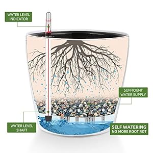 Dexceder 9×8 Inches High Gloss Self Watering Planter Indoor Outdoor Inner Pot Design Thickened Table Flower Plant Pot with Water Level Indicator White