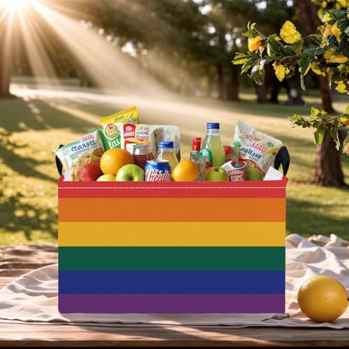 Image of Rainbow Storage Baskets for Shelves for Classroom and Nursery Bin & Toy Organizer for Baby Room (Colorful Stripes)