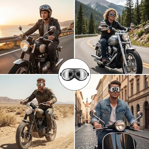 Motorradbrille Retro, Motorrad Brille Herren, Motorradbr, Motorradbrille Für Brillenträger, Crossbrille Verspiegelt, Klare Sicht Bei Motorradfahren Und Outdoor-Sport, Pilotenbrille Für ATV Bike
