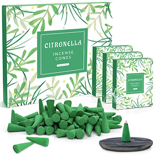 Citronella Incense Cones 120 Pcs, Incense Cones With Incense Holder Natural Scents Cones Incense, Citronella Incense Cones Outdoor Indoor，Lemongrass Cones For Stress Relief Meditation & Yoga #TOP11