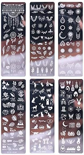 LEBY Newest Nail Stamping Plates Kit Sets 6pcs Nail Art Stamp Templates Image Plate Free Stamper & Scraper Nail Art Tools (Animal Series)