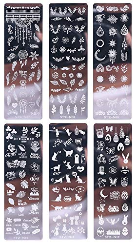 Leby Newest Nail Stamping Plates Kit Sets 6Pcs Nail Art Stamp Templates Image Plate Free Stamper & Scraper Nail Art Tools (Animal Series) #TOP3